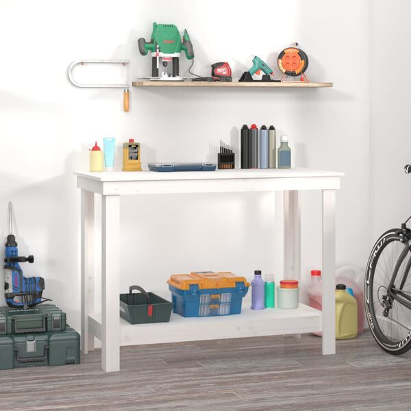 vidaXL Work Bench White 110x50x80 cm Solid Wood Pine