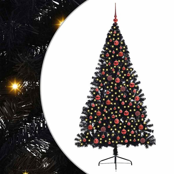 vidaXL Artificial Pre-lit Christmas Tree Black 180 cm PVC