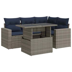 vidaXL 5 Piece Garden Sofa Set with Cushions Grey Poly Rattan Acacia
