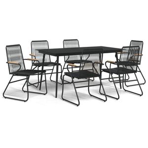 vidaXL 7 Piece Garden Dining Set Black PVC Rattan