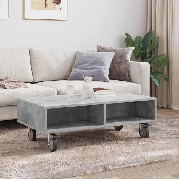 vidaXL Side Table with Wheels Concrete Grey 90 x 50 x 30 cm