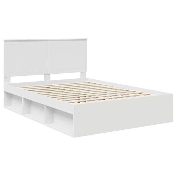 vidaXL Bed Frame with Headboard White 135 x 190 cm Solid Pine Wood