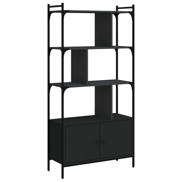 vidaXL Bookcase with Doors Black76.5x30x154.5 cm Engineered Wood