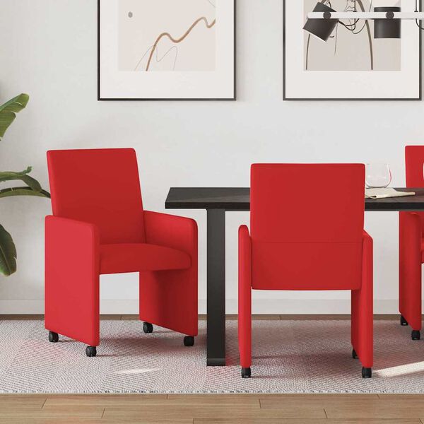 vidaXL Dining Chairs with Wheels with Wheels 2 pcs Red 57 x 66 x 94 cm