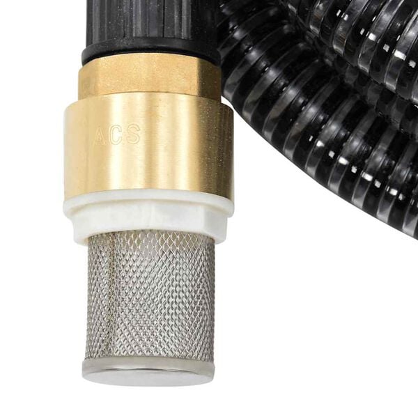 vidaXL Suction Hose with Brass Connectors Black 1.1" 7 m PVC