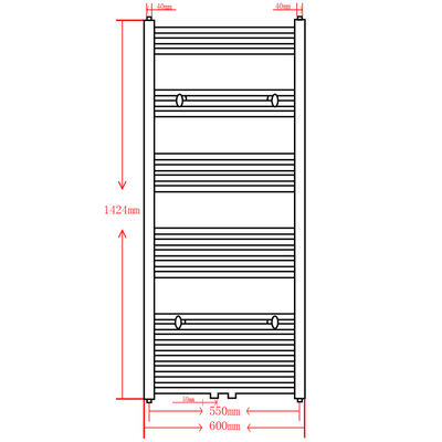 Black Bathroom Central Heating Towel Rail Radiator Curve 600x1424mm