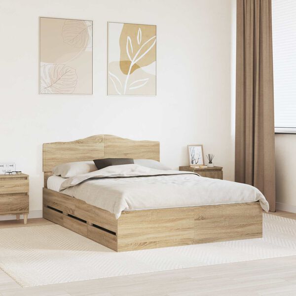 vidaXL Bed Frame with Drawer Sonoma Oak 140 x 200 cm Engineer Wood