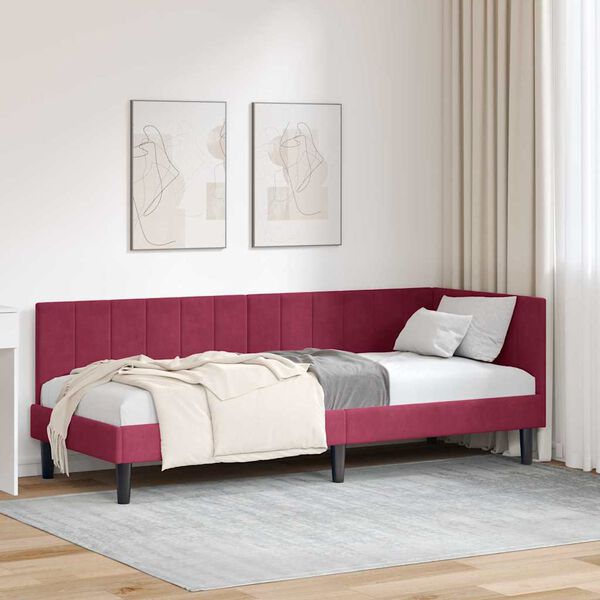 vidaXL Corner Bed Frame with Headboard Wine Red 80 cm x 200 cm Velvet