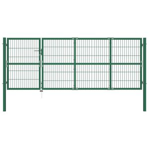 vidaXL Garden Fence Gate with Posts 350x120 cm Steel Green