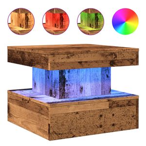 vidaXL Coffee Table with LED Lights Old Wood 50x50x40 cm