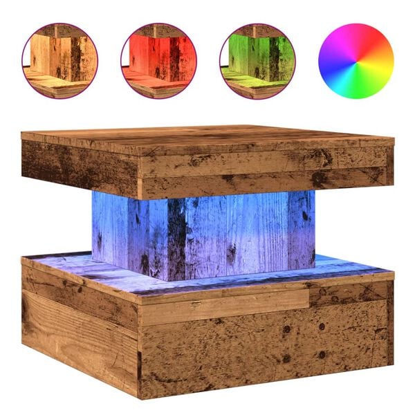 vidaXL Coffee Table with LED Lights Old Wood 50x50x40 cm