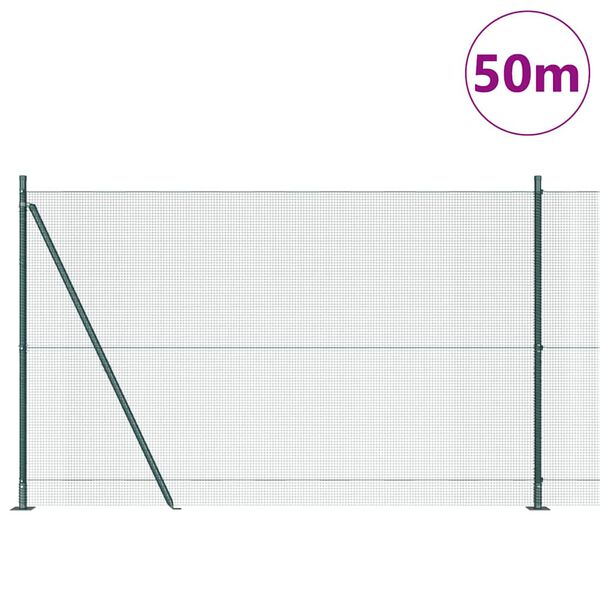 vidaXL Fence Post Green 50 x 1.4 m (12 x 12 mm mesh) Steel and PVC