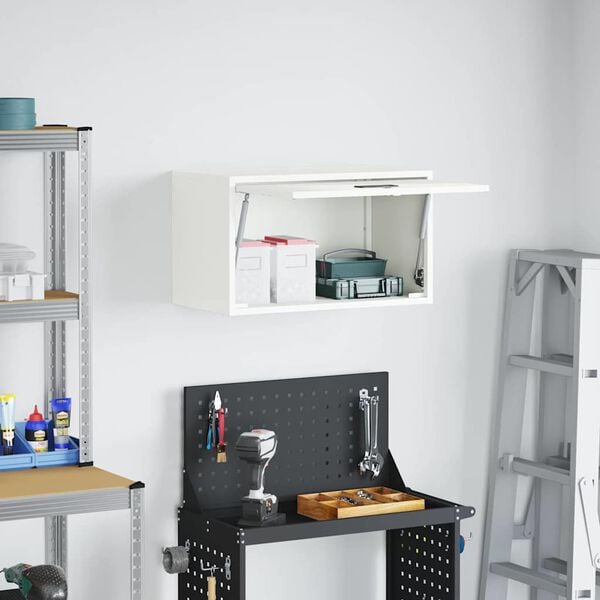 vidaXL Wall Cabinet for Garage with Gas-lift Door White
