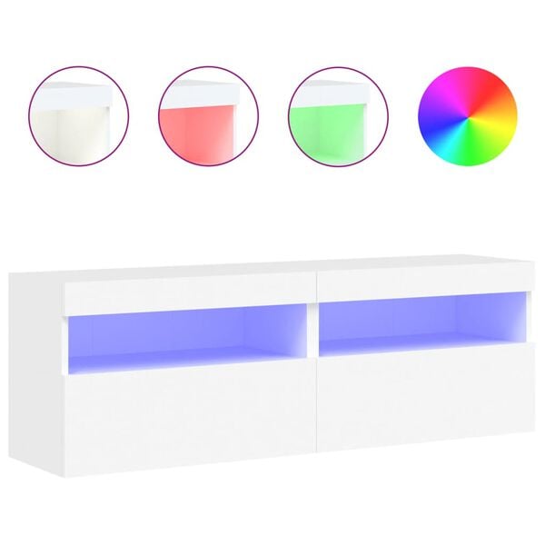 vidaXL TV Wall Cabinets with LED Lights 2 pcs White 60x30x40 cm