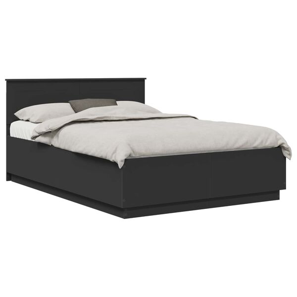 vidaXL Bed Frame with Headboard Black 150 x 200 cm Engineered Wood