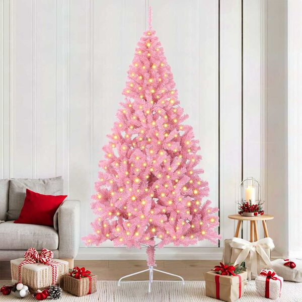 vidaXL Artificial Pre-lit Christmas Tree with 300 LEDs Pink 210 cm PVC
