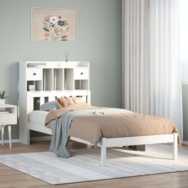 vidaXL Bookcase Bed without Mattress White 90x200 cm Solid Wood Pine