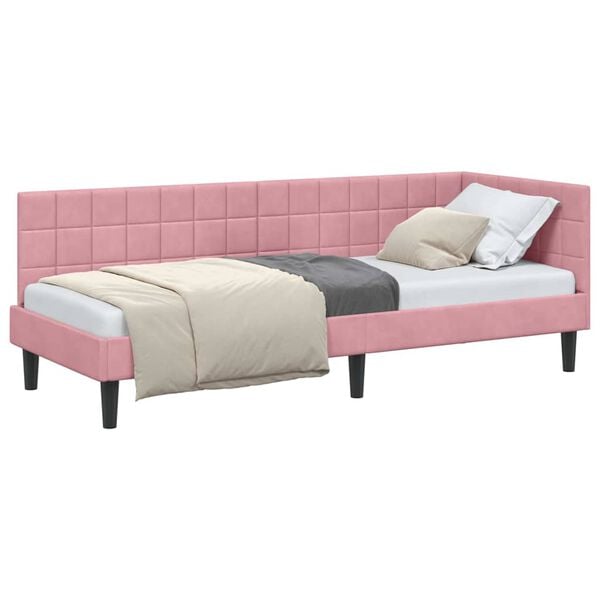 vidaXL Corner Bed Frame with Headboard Pink 80 cm x 200 cm Velvet