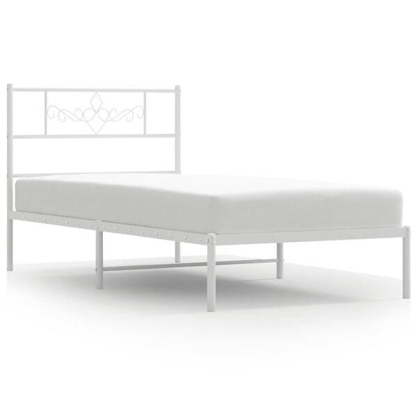 vidaXL Metal Bed Frame without Mattress with Headboard White 75x190cm