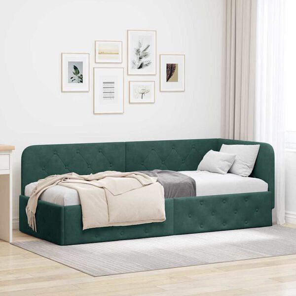 vidaXL Corner Bed Frame with Headboard Dark Green 80 x 200 cm Velvet
