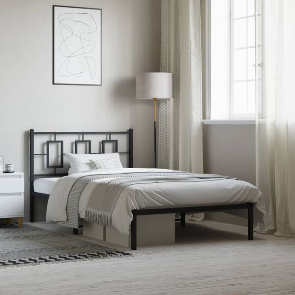 vidaXL Metal Bed Frame without Mattress with Headboard Black 107x203cm