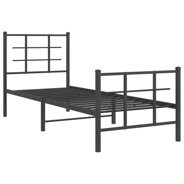 vidaXL Metal Bed Frame without Mattress with Footboard Black 75x190cm