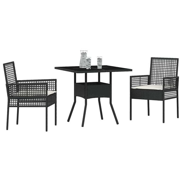 vidaXL Garden Dining Set 3 pcs Black Poly Rattan