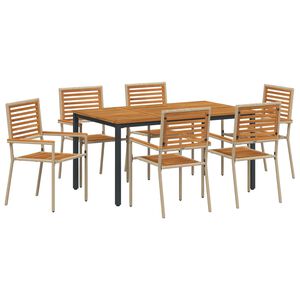 vidaXL Garden Dining Set 7 pcs Beige and Brown Poly Rattan