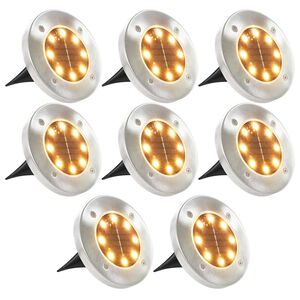 vidaXL Solar Ground Light | Set of 8 | Warm white, Silver | PP | Compact