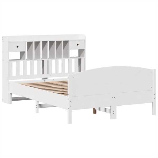 vidaXL Bookcase Bed without Mattress White 150x200 cm King Size Solid Wood Pine