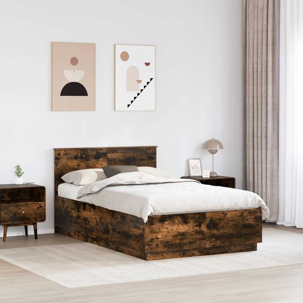 vidaXL Bed Frame Smoked Oak 135 x 190 cm Engineered Wood