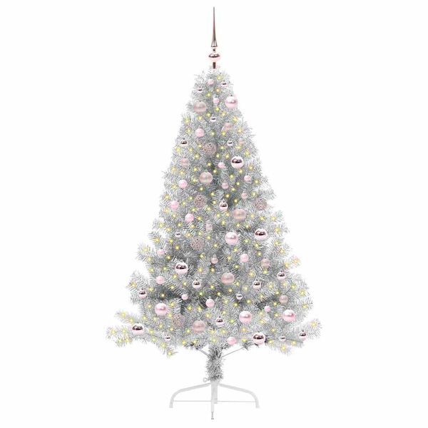 vidaXL Artificial Pre-lit Christmas Tree Silver 180 cm PET