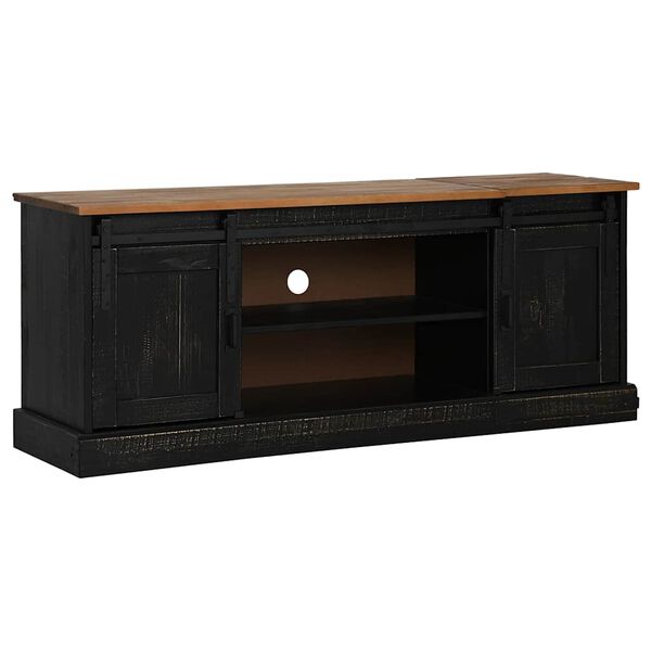 vidaXL TV Cabinet HALDEN 2 Sliding Doors Black 150x40x60 cm Solid Wood