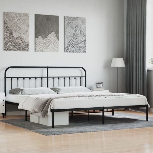 vidaXL Metal Bed Frame without Mattress with Headboard Black 200x200cm
