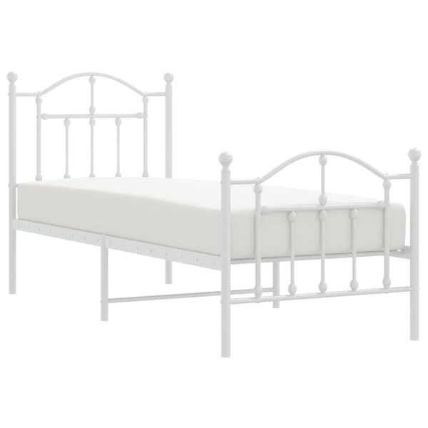vidaXL Metal Bed Frame without Mattress with Footboard White 75x190cm