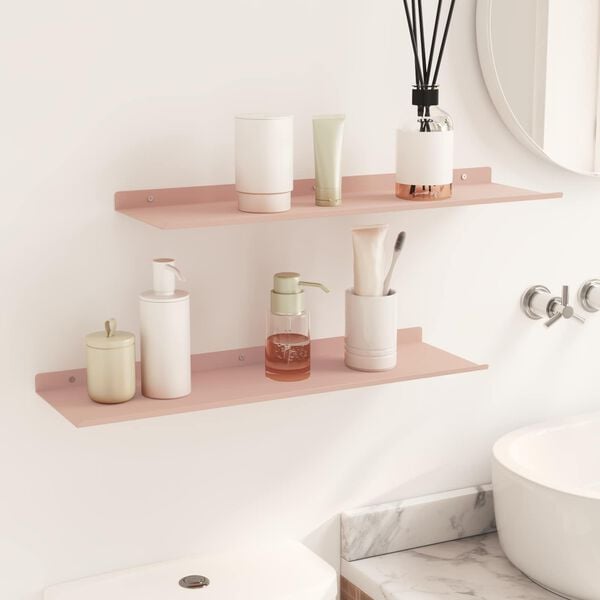 vidaXL Floating Shelf Wall-mounted 2 pcs Pink 60 x 18 x 2.5 cm Steel