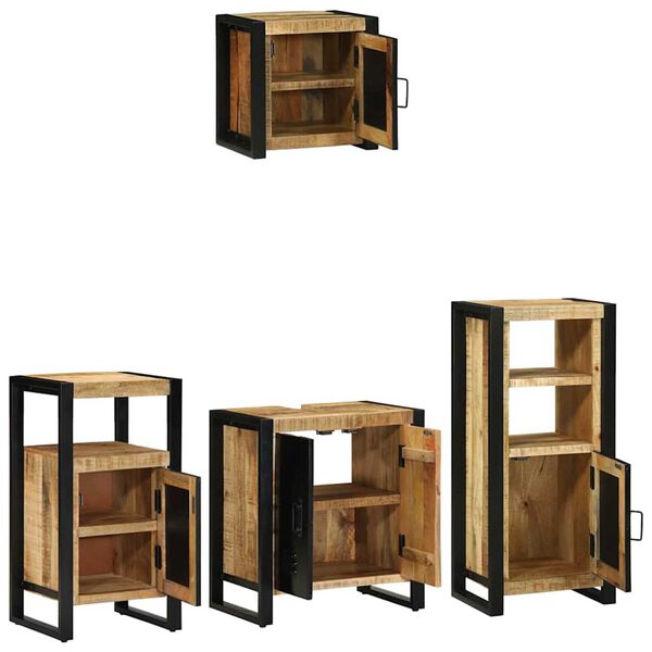 vidaXL Bathroom Furniture Set with Door 4 pcs Brown Solid Reclaim Wood