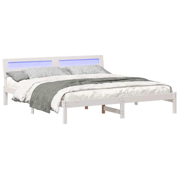 vidaXL Bed Frame with Headboard White 200 x 200 cm Solid Pine Wood