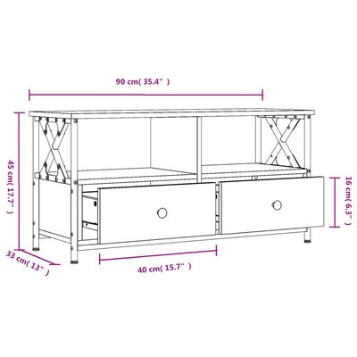 vidaXL TV Cabinet Brown Oak 90x33x45 cm Engineered Wood&Iron