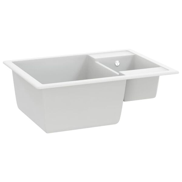 vidaXL Kitchen Sink with Overflow Hole Double Basins White Granite