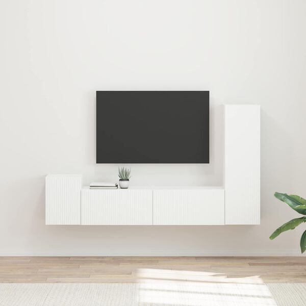 vidaXL TV Cabinet Set Wall-mounted 4 pcs White Engineered Wood