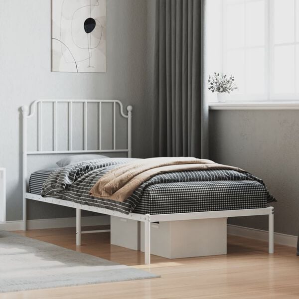 vidaXL Metal Bed Frame without Mattress with Headboard White 90x200cm