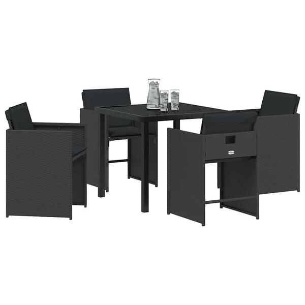 vidaXL Garden Dining Set 5 pcs Black Poly Rattan