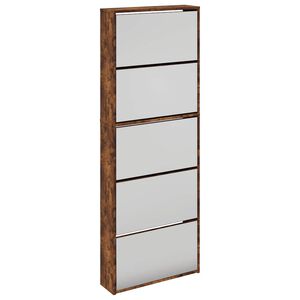 vidaXL Shoe Cabinet with Mirror 5-Layer Smoked Oak 63x17x169.5 cm