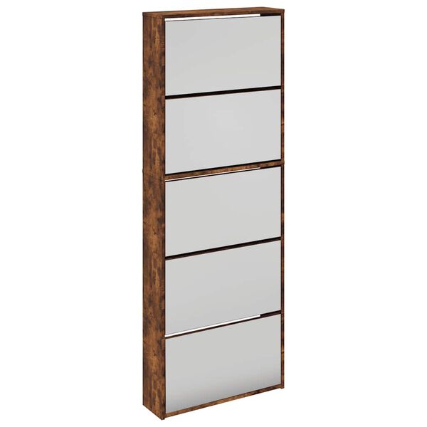 vidaXL Shoe Cabinet with Mirror 5-Layer Smoked Oak 63x17x169.5 cm