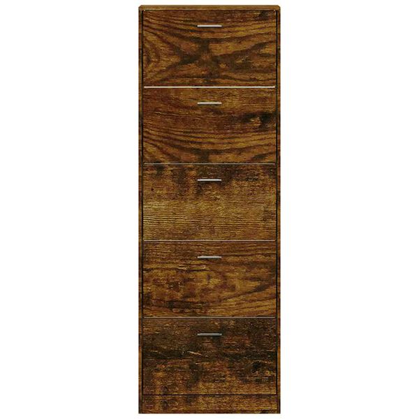 vidaXL Shoe Cabinet Smoked Oak 59x17x169 cm Engineered Wood