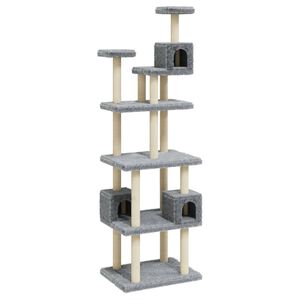 vidaXL Cat Tree | Light grey | Engineered wood, Plush, Sisal | 188 cm tall