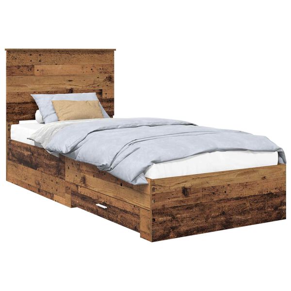 vidaXL Bed Frame with Headboard Old Wood 90 x 190 cm Engineered Wood