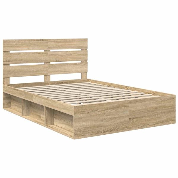 vidaXL Bed Frame with Headboard Sonoma 160 x 200 cm Solid Pine Wood