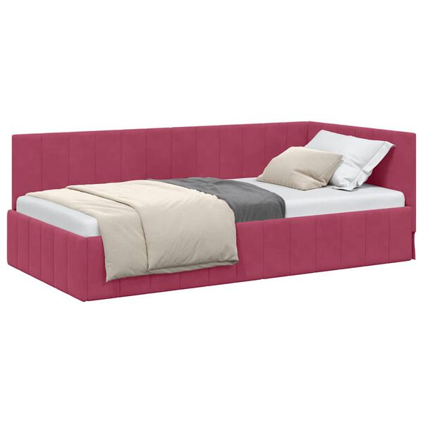 vidaXL Corner Bed Frame with Headboard Wine Red 100 cm x 200 cm Velvet